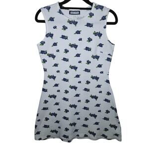 Vintage 90s Y2K Aqua Blues Floral Mini Dress Medium Coquette Grunge Sleeveless